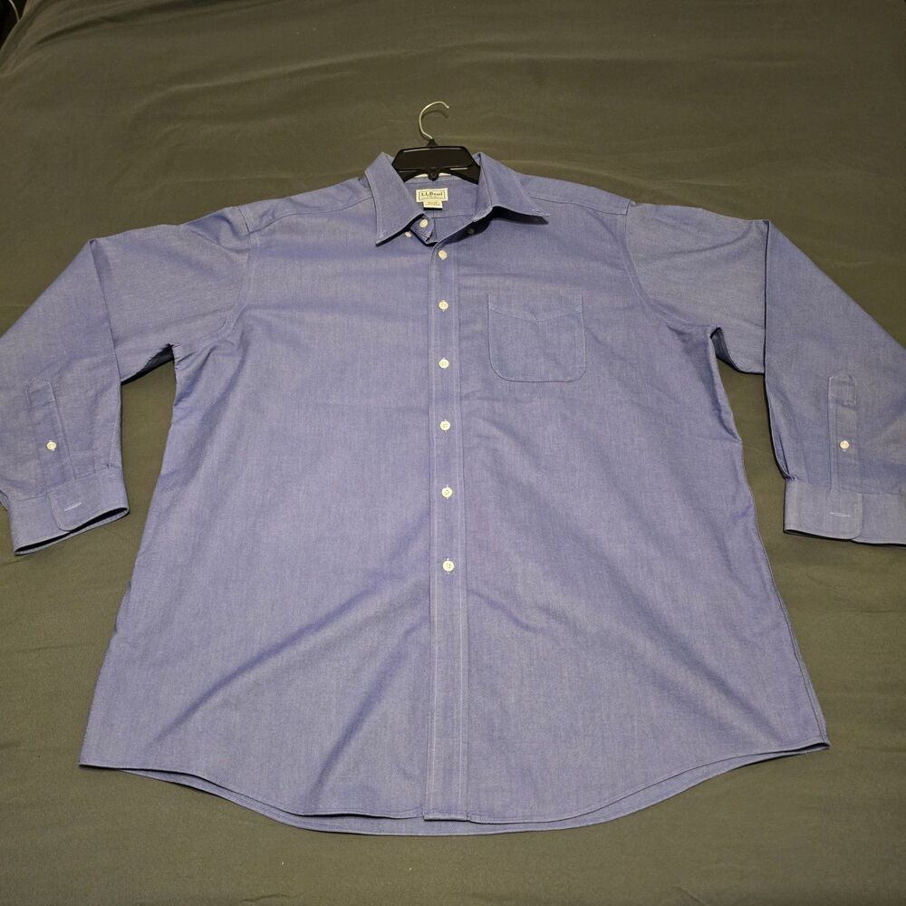 L.L. Bean Men's Oxford Wrinkle Resistant Button Down Blue XL Dress Shirt 17.5-35